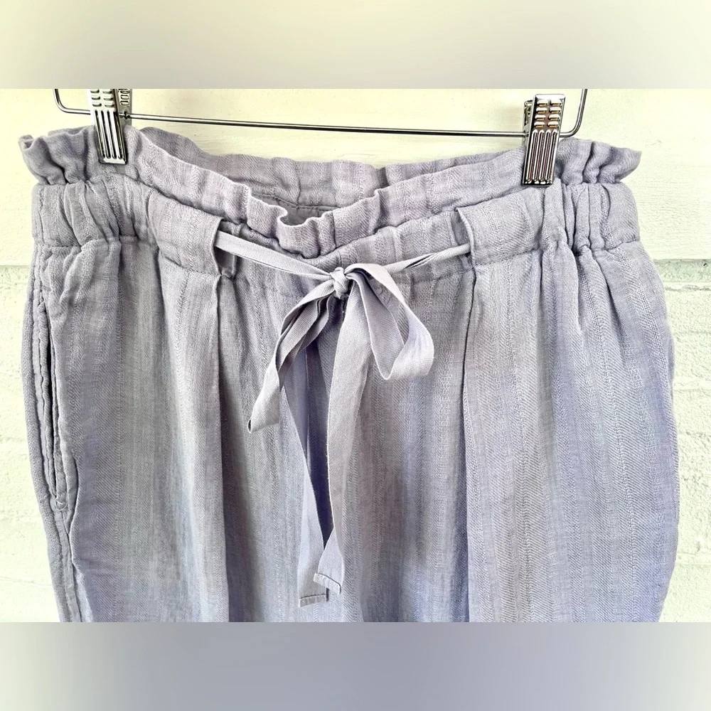 Free People Only Over You Linen Pant in Blue Pearl Tie Bag Waist Straight Leg - Picture 7 of 14